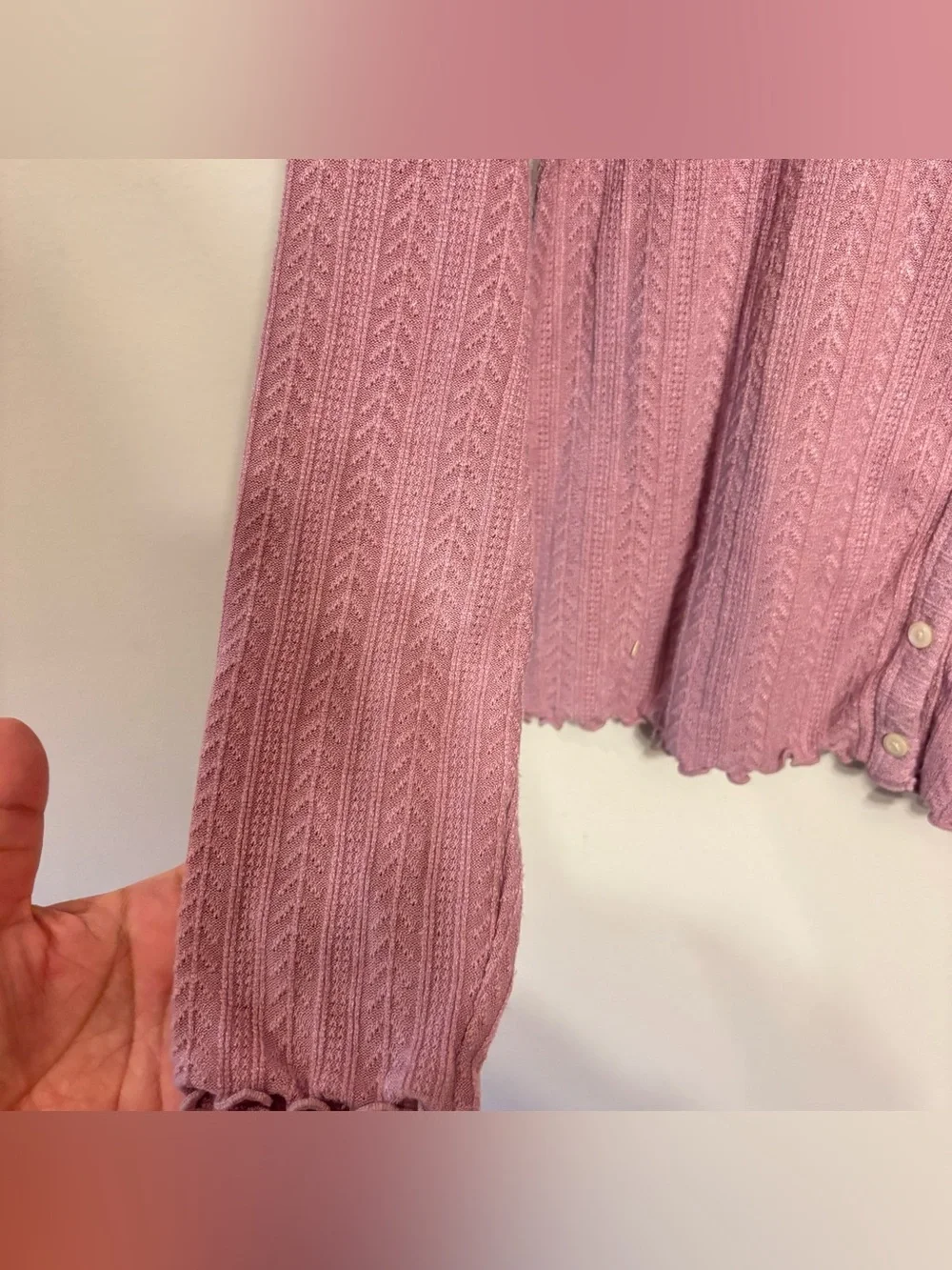 Soft Pink Ribbed Button-Front top - Picture 4 of 5